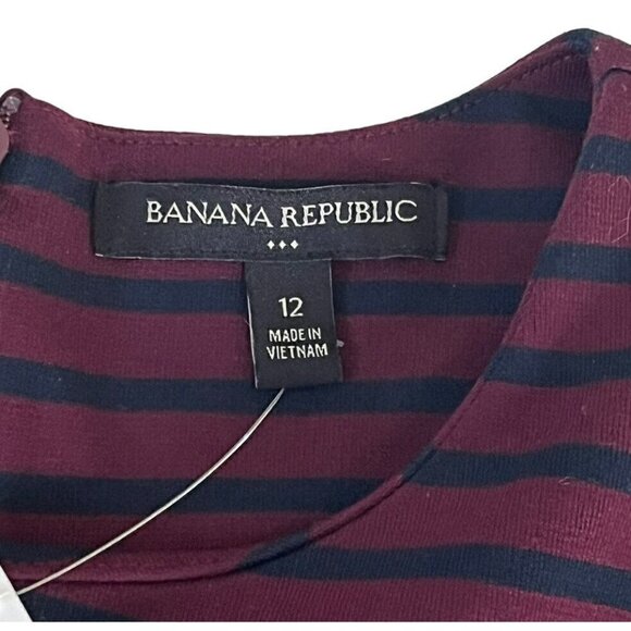 Banana Republic Woman's Sz 12 Burgundy & Blue Stripe Knit Bell Sleeve Dress NWT - Picture 4 of 9